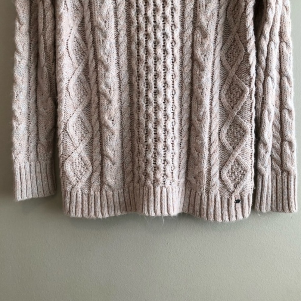 American Eagle Metallic Cable Knit Knitted Long Sleeve Sweater Shirt Top Pink - Picture 3 of 8